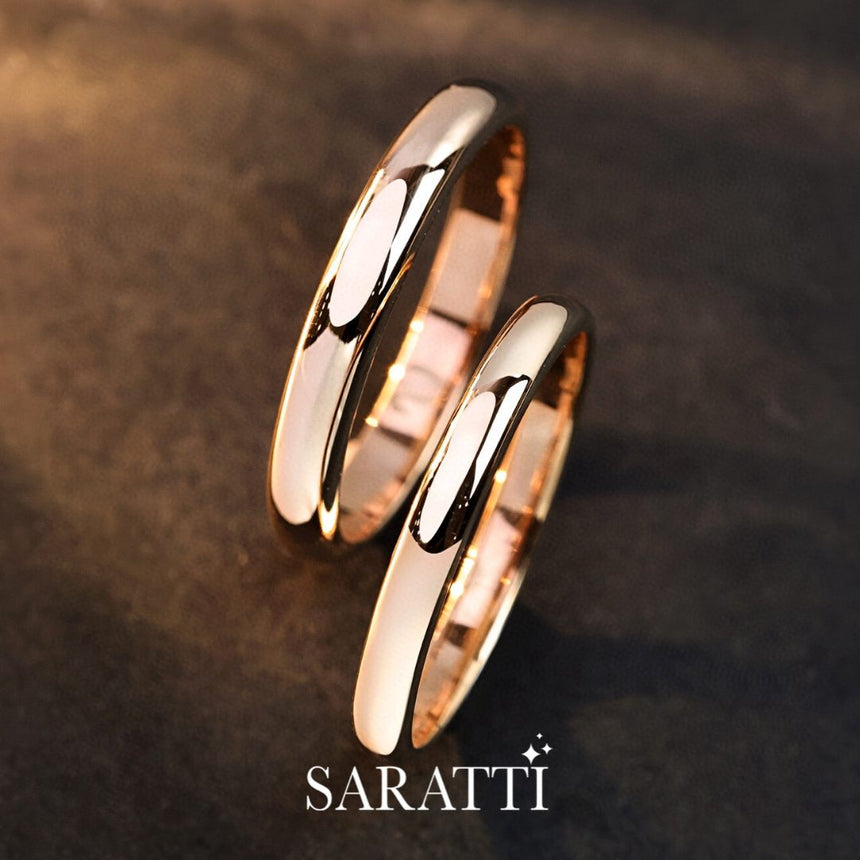 Classic Wedding Band Set In 18K Rose Gold | Saratti