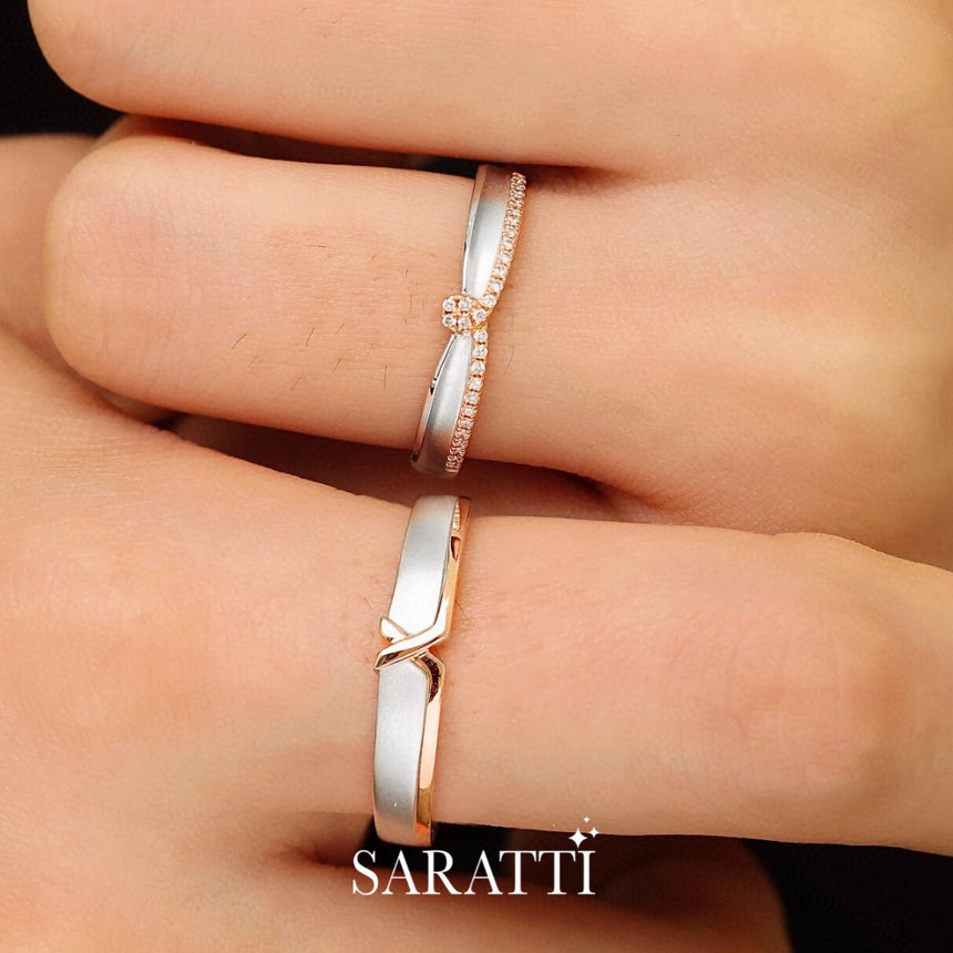 Rose and White Gold Wedding Set for Him and Her | Saratti Jewelry