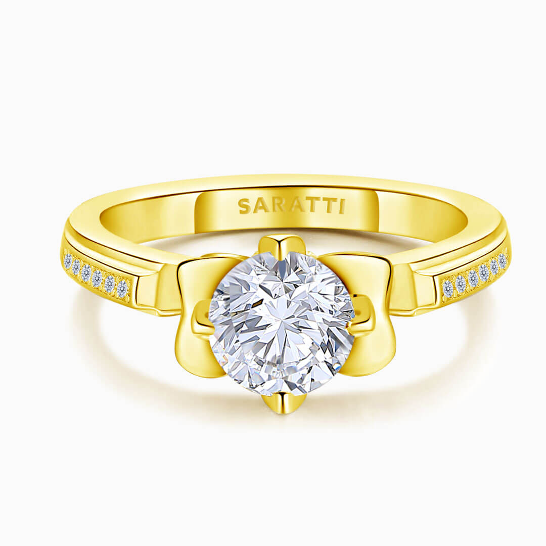 Centre Stone Perspective of the Yellow Gold Fleur de Lis Dainty Diamond Ring | Saratti Diamonds