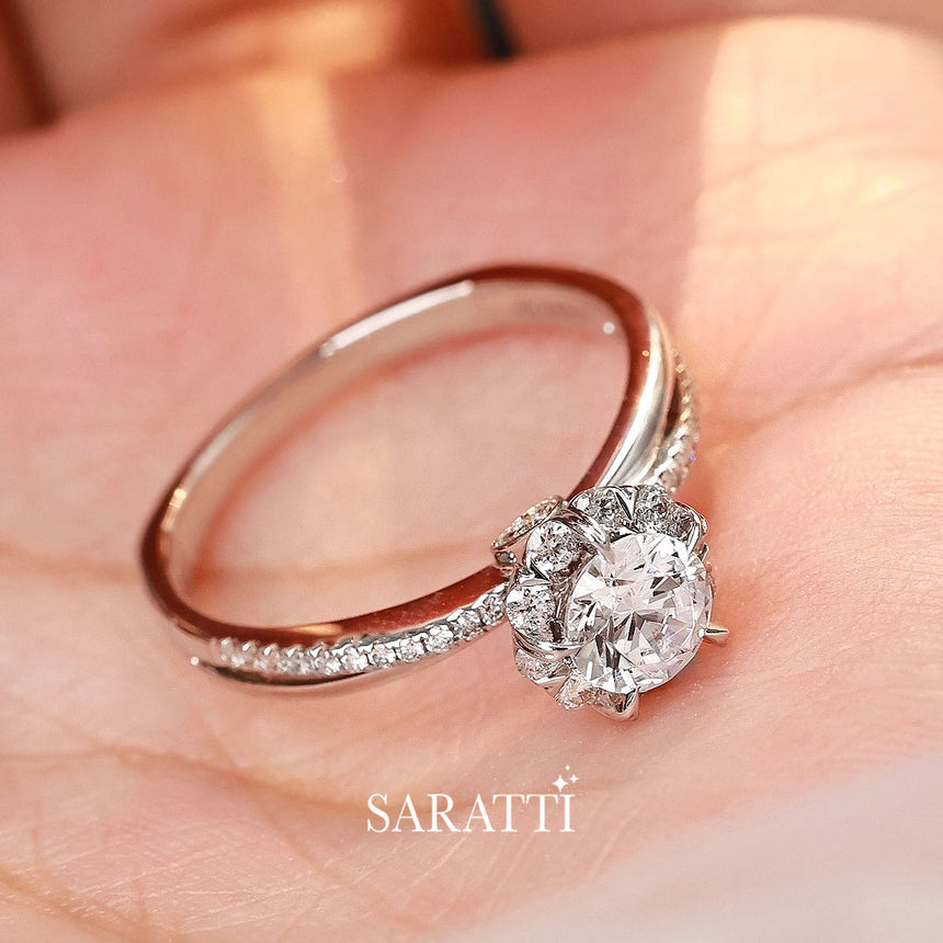 Platinum Diamond Engagement Ring in 18K White Gold | Saratti Jewelry