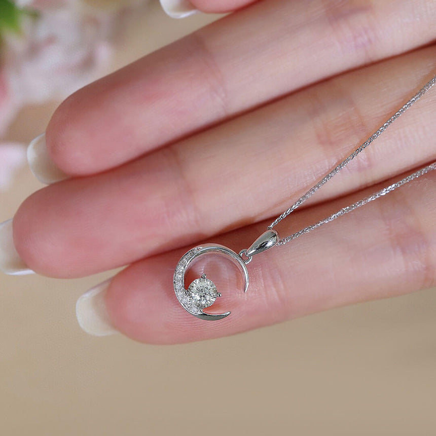 White Gold Chain Necklace in Half Moon Design | Saratti