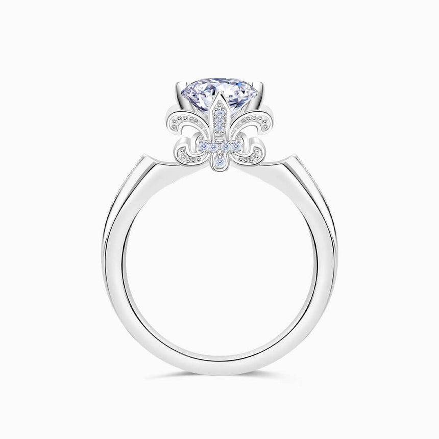 Fleur de Lis Motif of the White Gold Dainty Diamond Ring | Saratti Diamonds