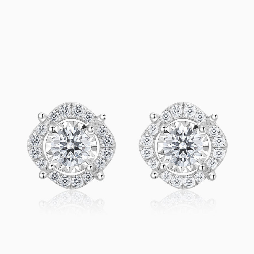 Prong Set Halo Diamond Gold Earring Stud | Saratti | Custom Fine and High Jewelry
