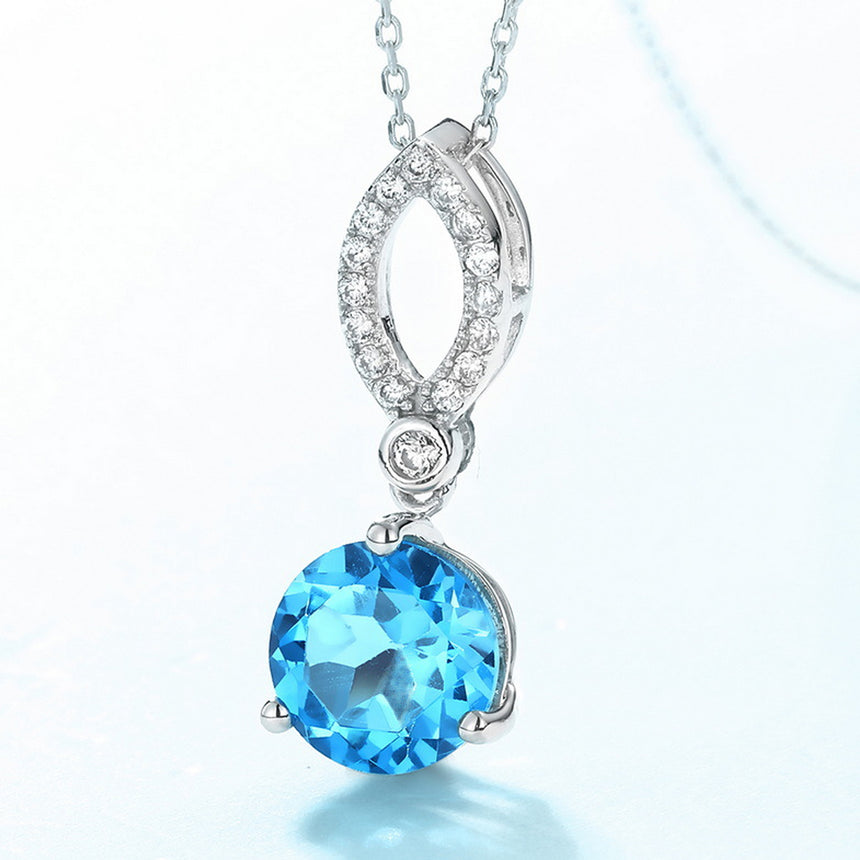 Prism Drift: Swiss Blue Topaz Simulated Diamond Pendant