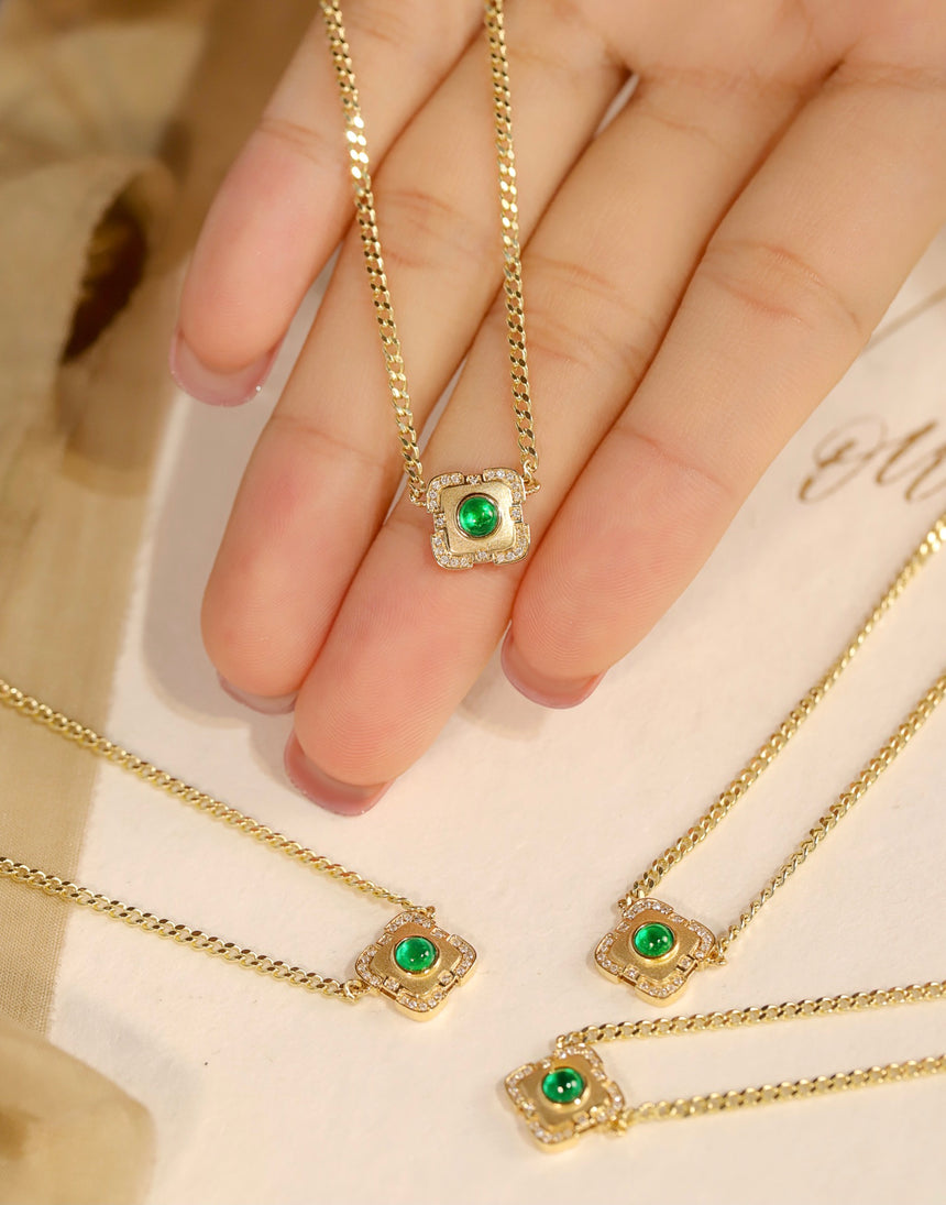 Jade Monarch: Swat Emerald Diamond Halo Pendant in 18K Yellow Gold