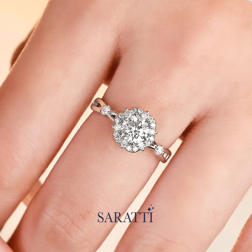 Round Cut Natural Diamond Engagement Ring with Low Profile Setting | Saratti