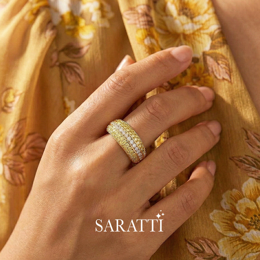 Art Deco Yellow Diamond Yellow Gold Band