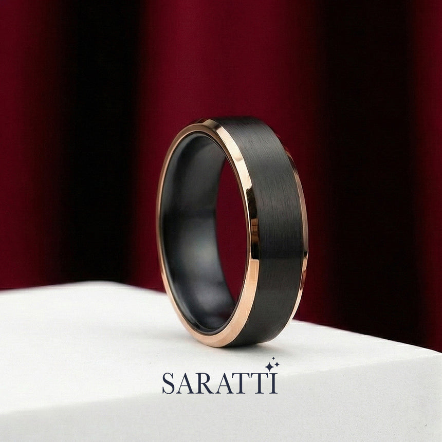 Two Tone Men's Wedding Band in Black and Yellow Gold