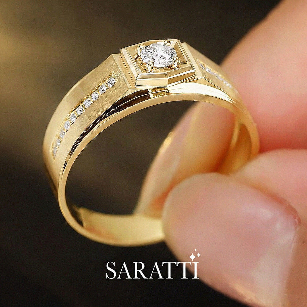 Animus Meraki diamond ring for men elite handcrafted look in 18K yellow gold | SARATTI