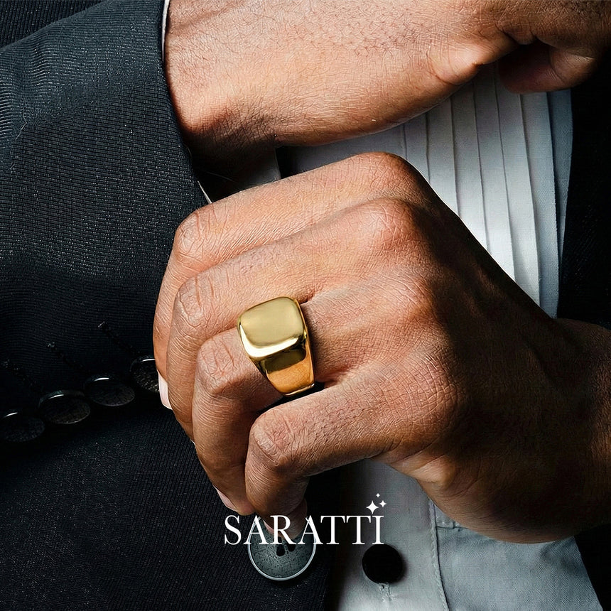 Mens wedding band geometric bolt design ring in 18K yellow gold | SARATTI