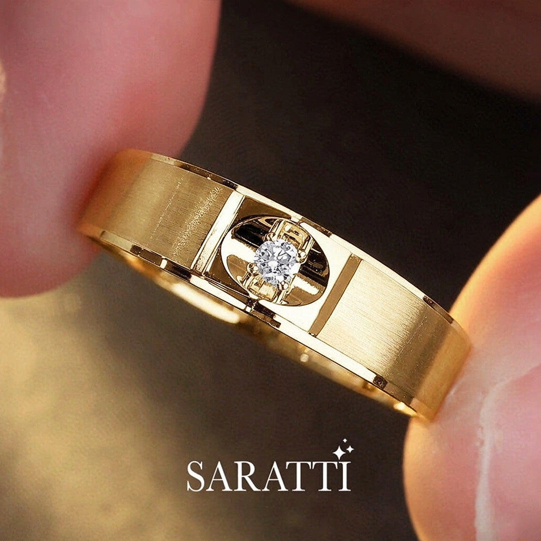 Mandorla diamond solitaire ring worn on hand in 18K yellow gold | SARATTI