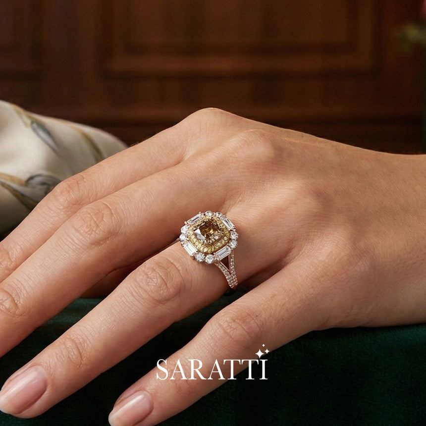 Coffee Diamond Split Shank Ring 2 in 1