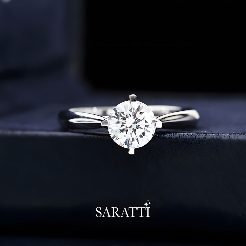 Round Diamond Ring in 18K White Gold | Saratti Jewelry