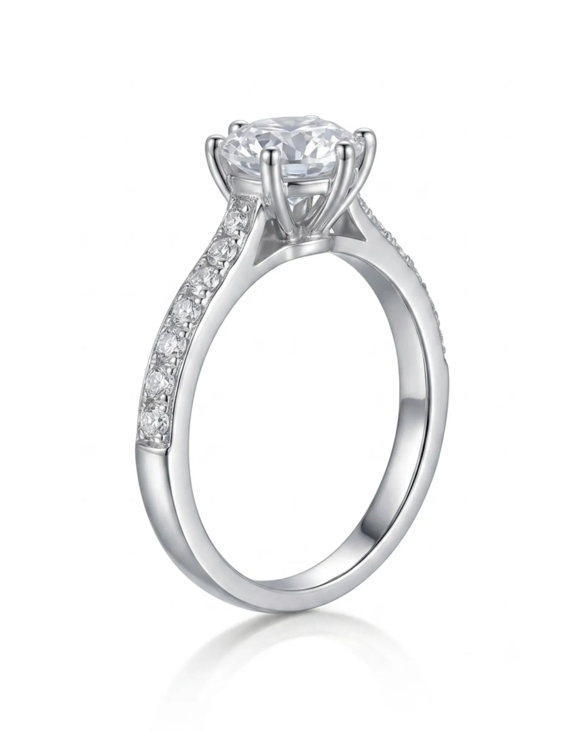 Round centre diamond ring with elevated basket setting and refined platinum pavé band | SARATTI