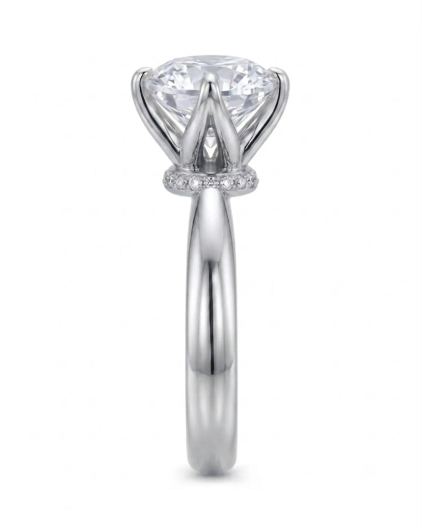 Round moissanite promise ring for a meaningful romantic gift crafted in p 18K White gold | SARATTI