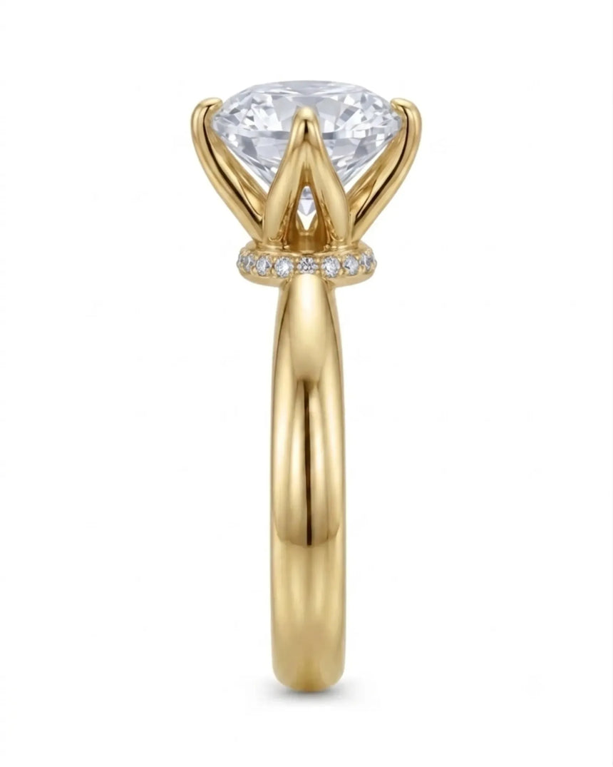 Round moissanite promise ring for a meaningful romantic gift in 18K yellow gold | SARATTI