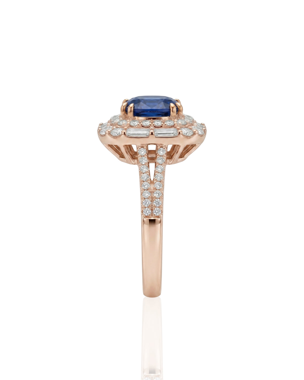 Royal blue sapphire and diamond ring in 18K Rose Gold | SARATTI