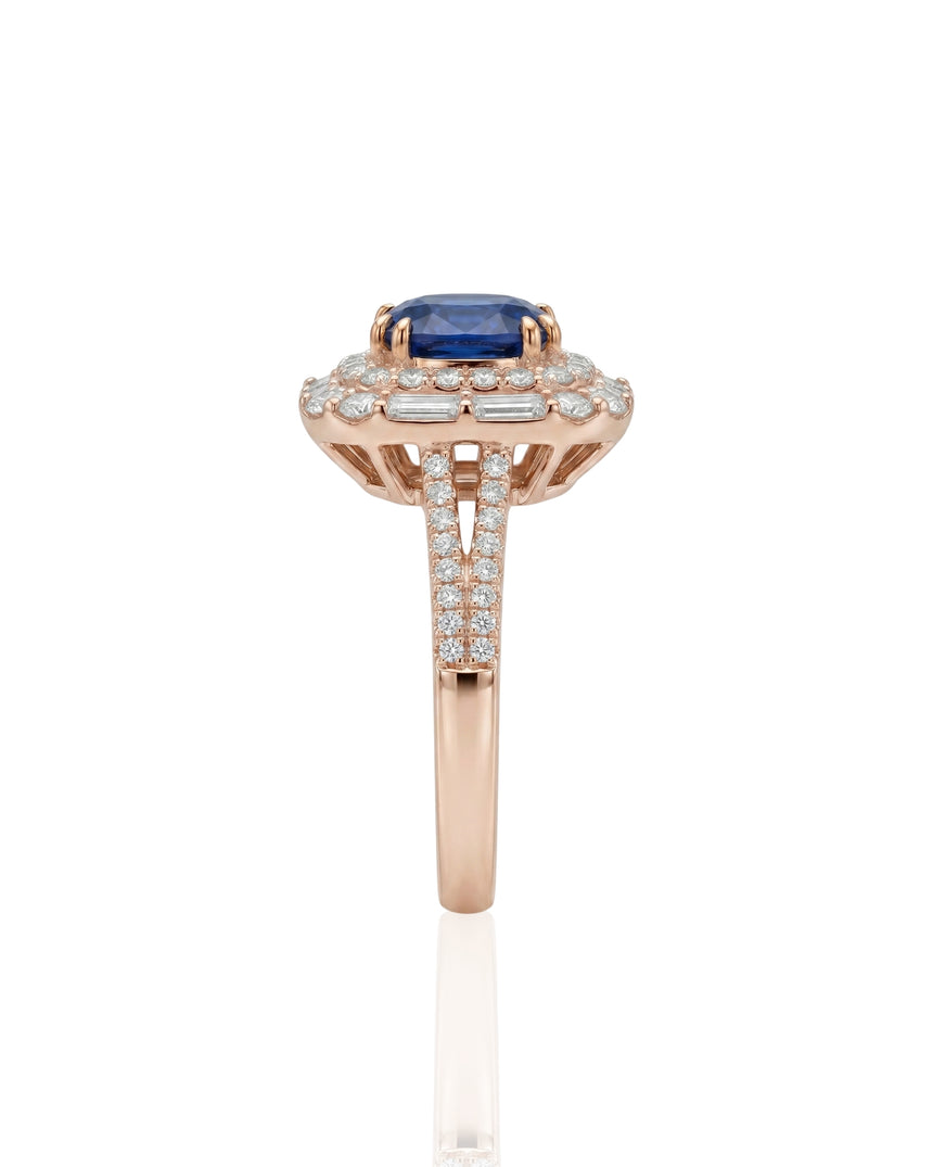 Royal blue sapphire and diamond ring in 18K Rose Gold | SARATTI
