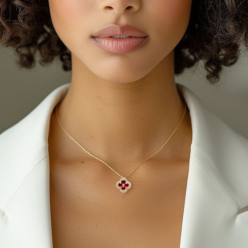Crimson Quad Ruby and Diamond Necklace