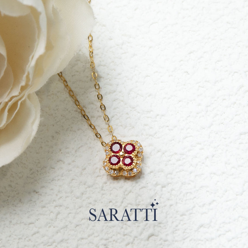 Vintage Crimson Quad Ruby and Diamond Pendant | Saratti Fine Jewelry