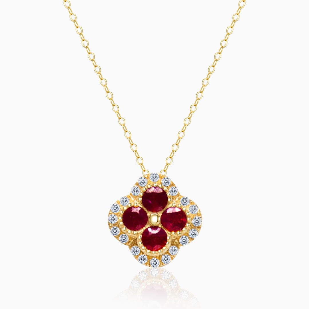 Crimson Quad Ruby and Diamond Necklace