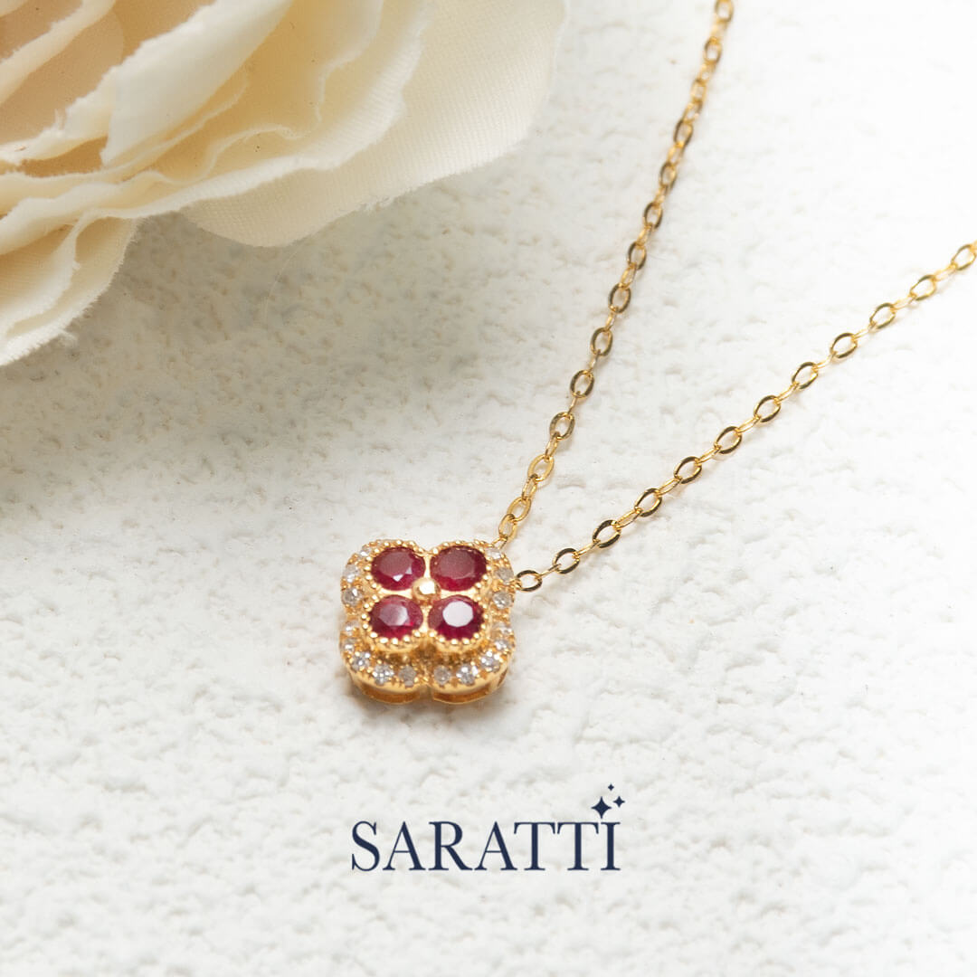 Crimson Quad Ruby and Diamond Pendant | Saratti Fine Jewelry