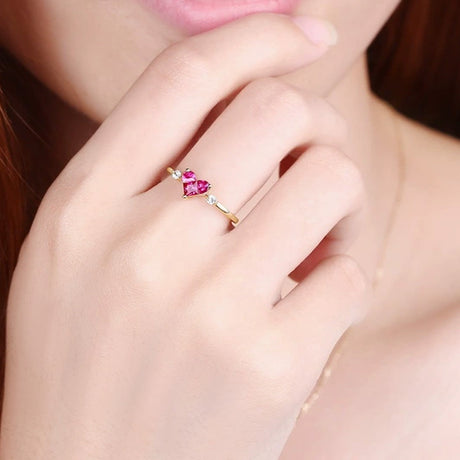 Heart Shape Natural Ruby & Diamond 14K Gold Ring | SARATTI