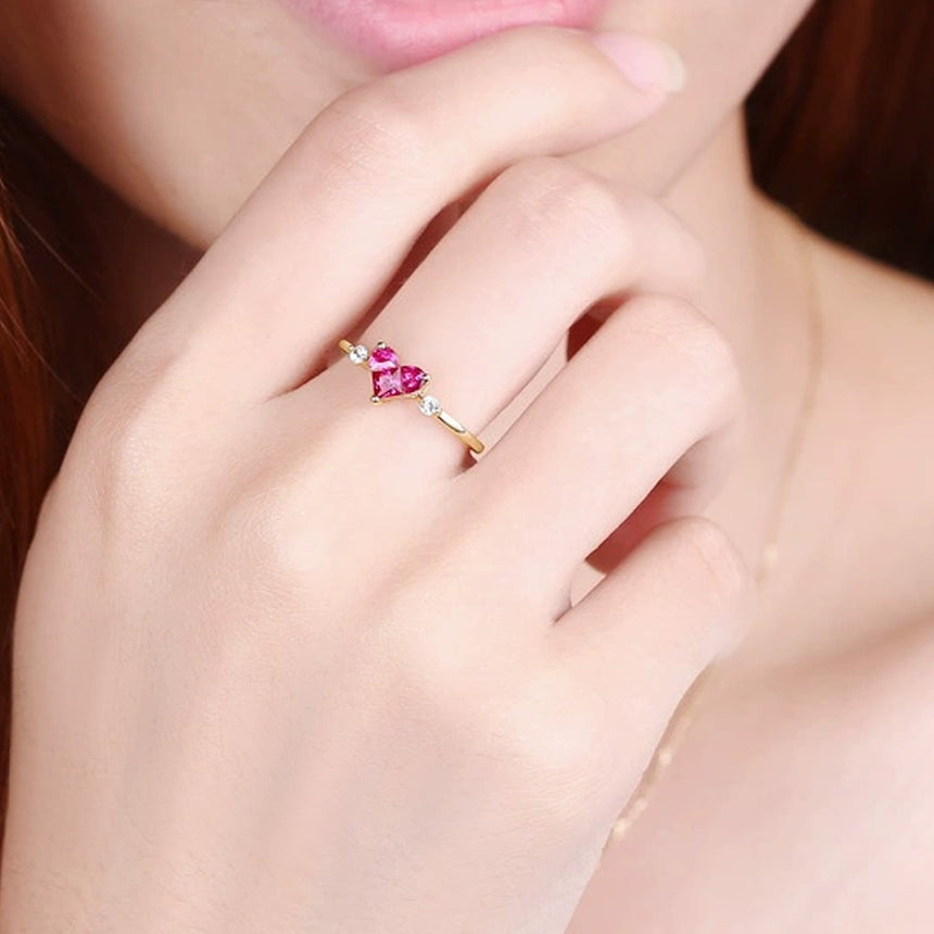 Heart Shape Natural Ruby & Diamond 14K Gold Ring | SARATTI
