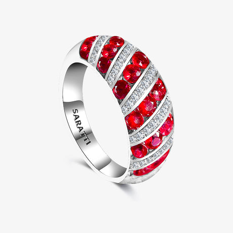 Ruby Diamond Art Deco Ring in 18K White Gold | SARATTI
