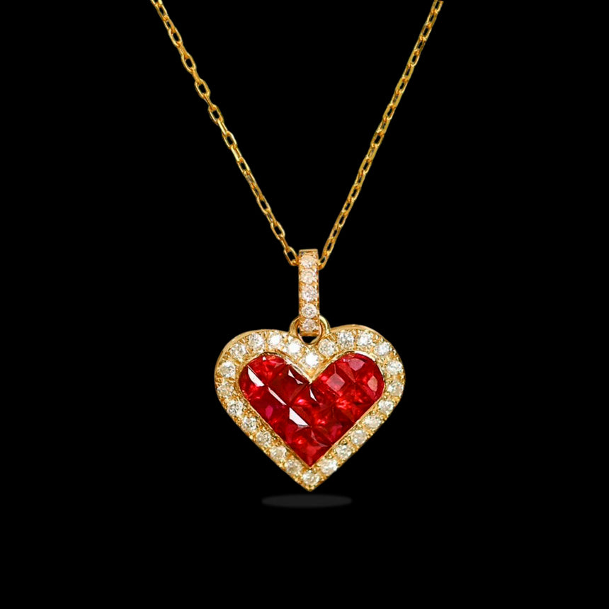 Ruby and Diamond Pendant Necklace in Yellow Gold | Saratti