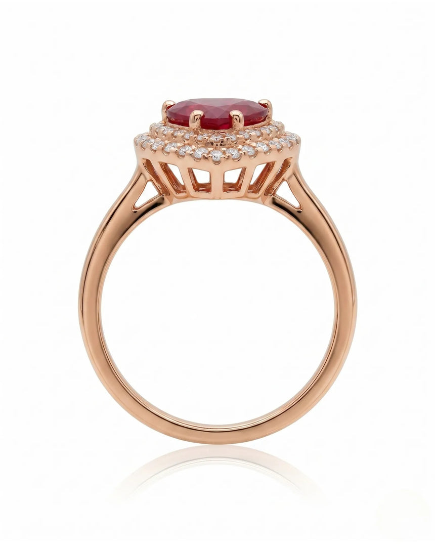 Ruby and diamond anniversary ring with heart shape in 18K rose gold | SARATTI