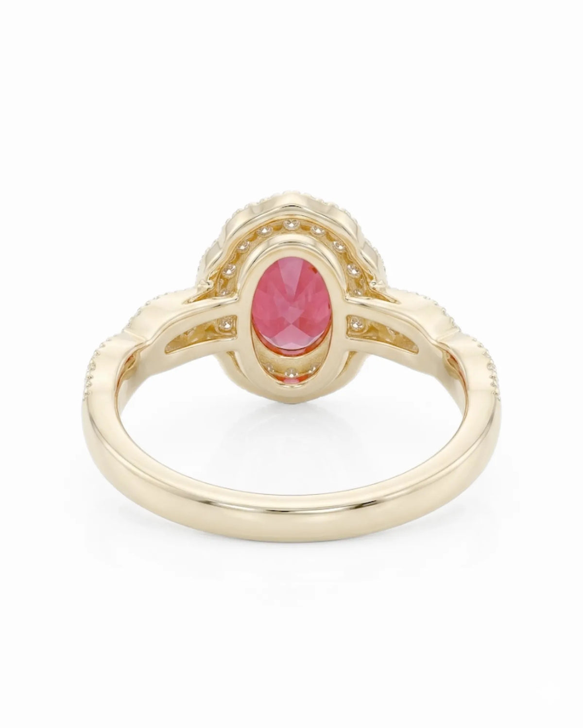 Ruby centerpiece ring diamond halo 18K yellow gold | SARATTI