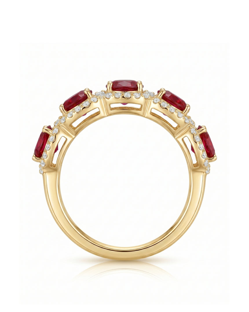Ruby eternity band with oval stones and round diamond accents in 18K Yellow Gold | SARATTI