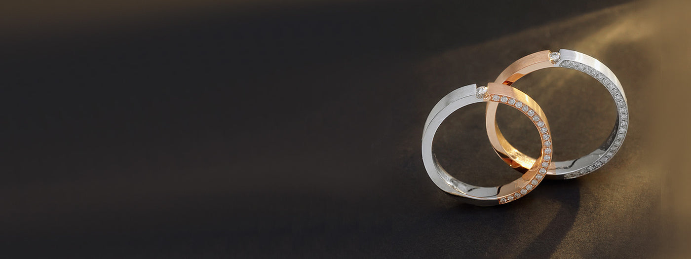 SARATTI wedding bands — handcrafted gold and diamond rings for him and her, designed to celebrate love that lasts forever.