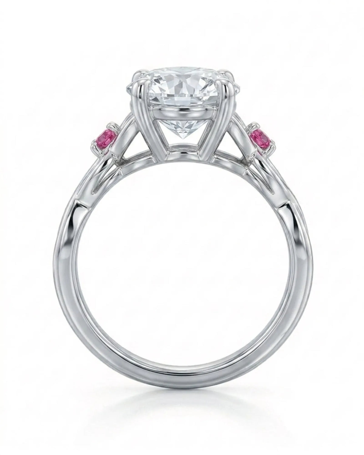 Regina – Natural Round Diamond & Ruby Celtic Knot Engagement Ring