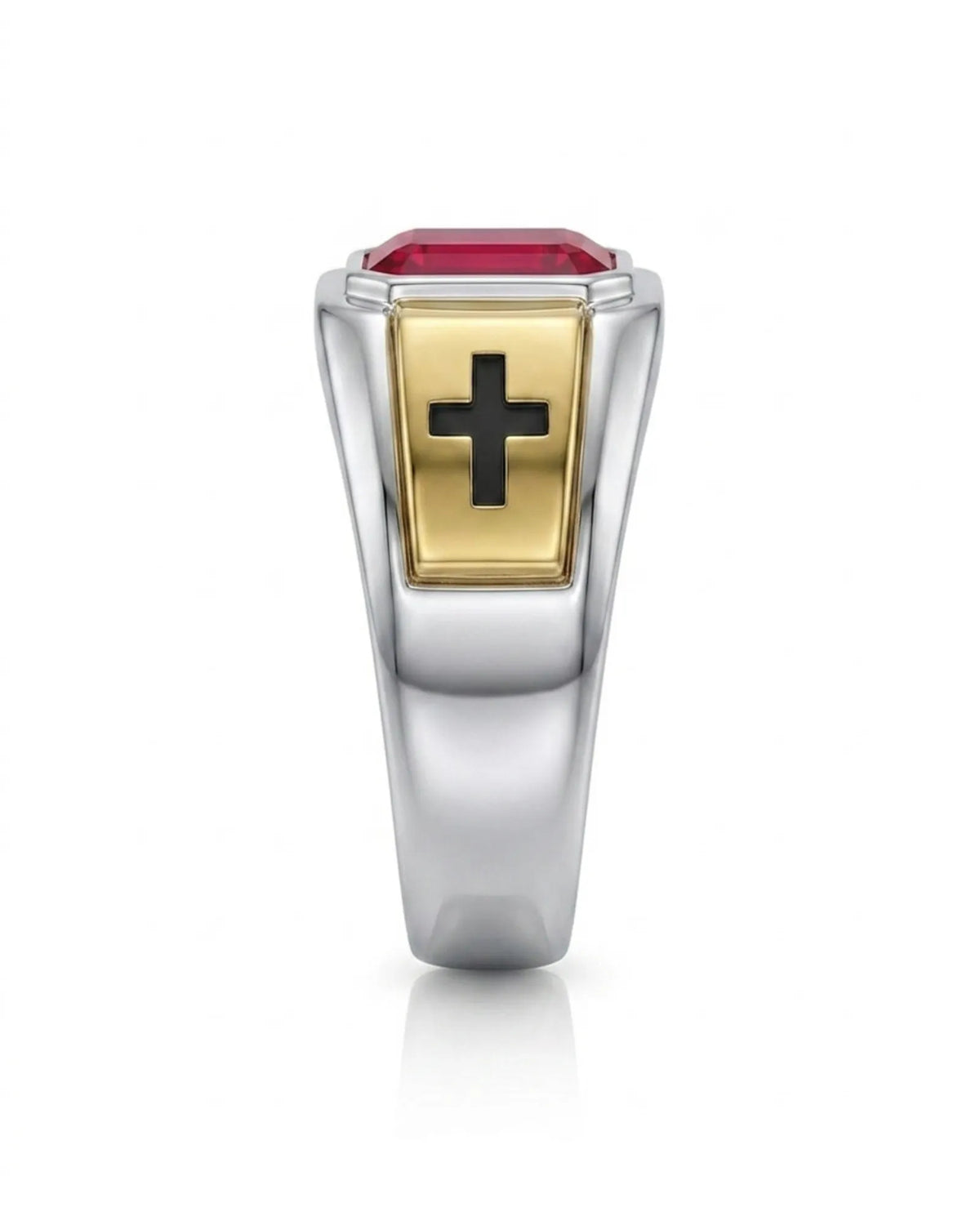 Dominion Ruby Cross men’s signet band, side view 1 | SARATTI