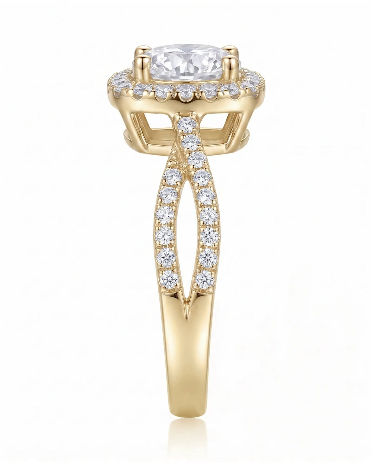 Sandra – Natural Round Diamond Halo Split-Shank Engagement Ring