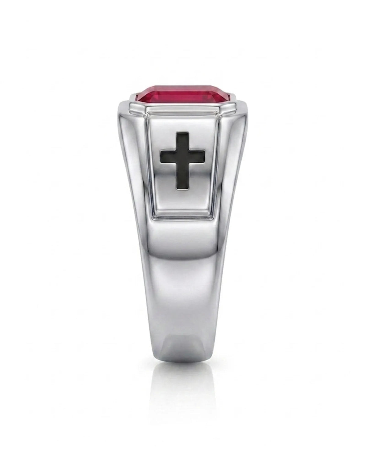 Dominion Ruby Cross men’s signet band, side view 2 | SARATTI