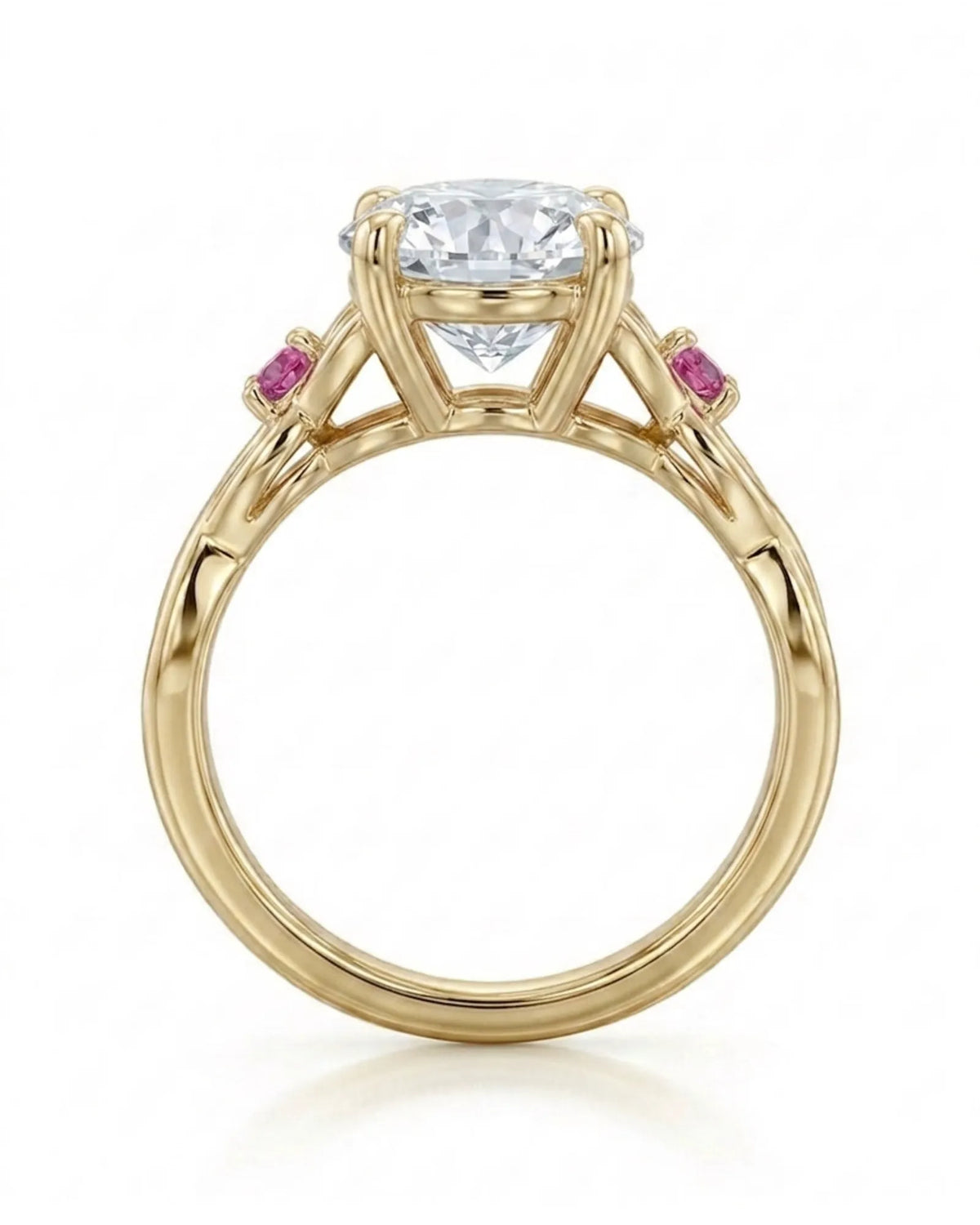 Regina – Natural Round Diamond & Ruby Celtic Knot Engagement Ring