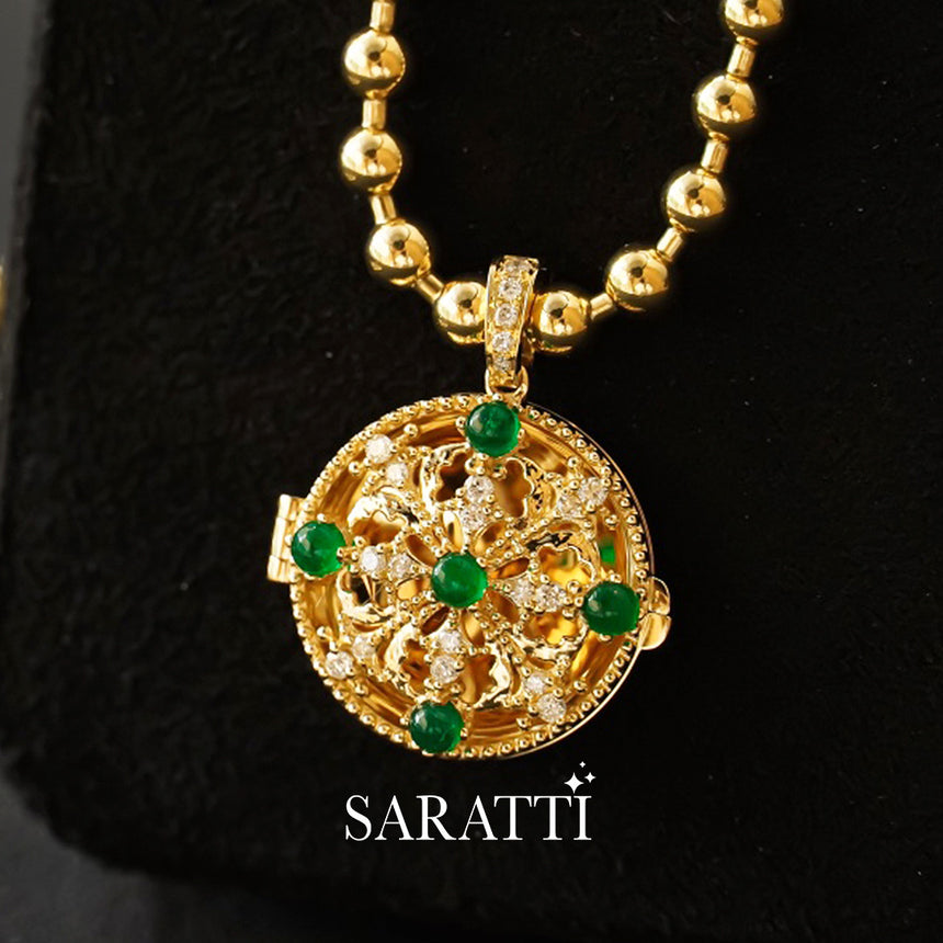 Emerald Rosette - Natural Emerald & Diamond Pendant