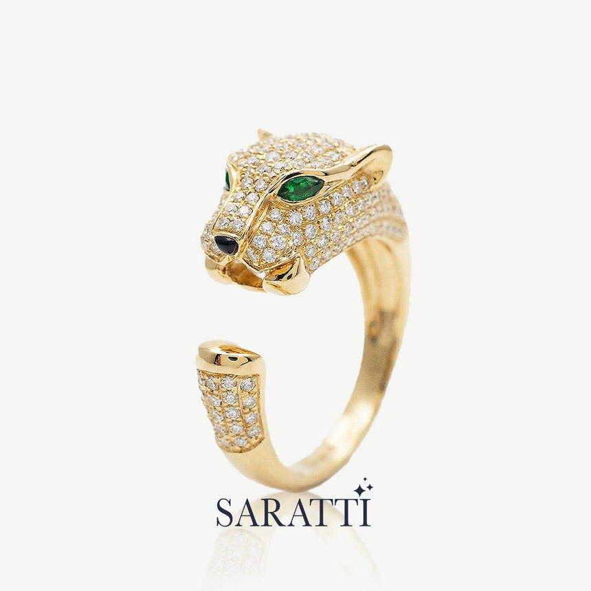 Tiger Ring Diamond Tsavorite In White Gold