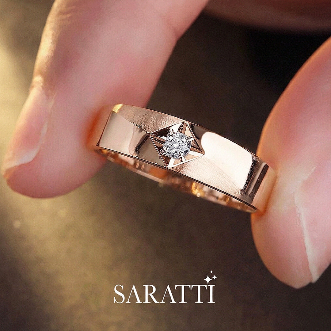 Cometa solitaire diamond ring minimalist statement in 18K rose gold | SARATTI
