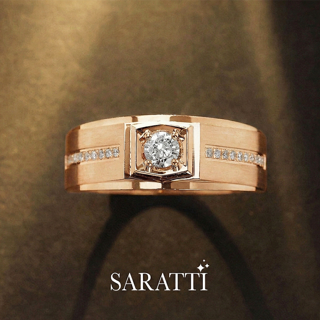 Animus Meraki men’s diamond ring with dual accent diamonds in 18K rose gold | SARATTI