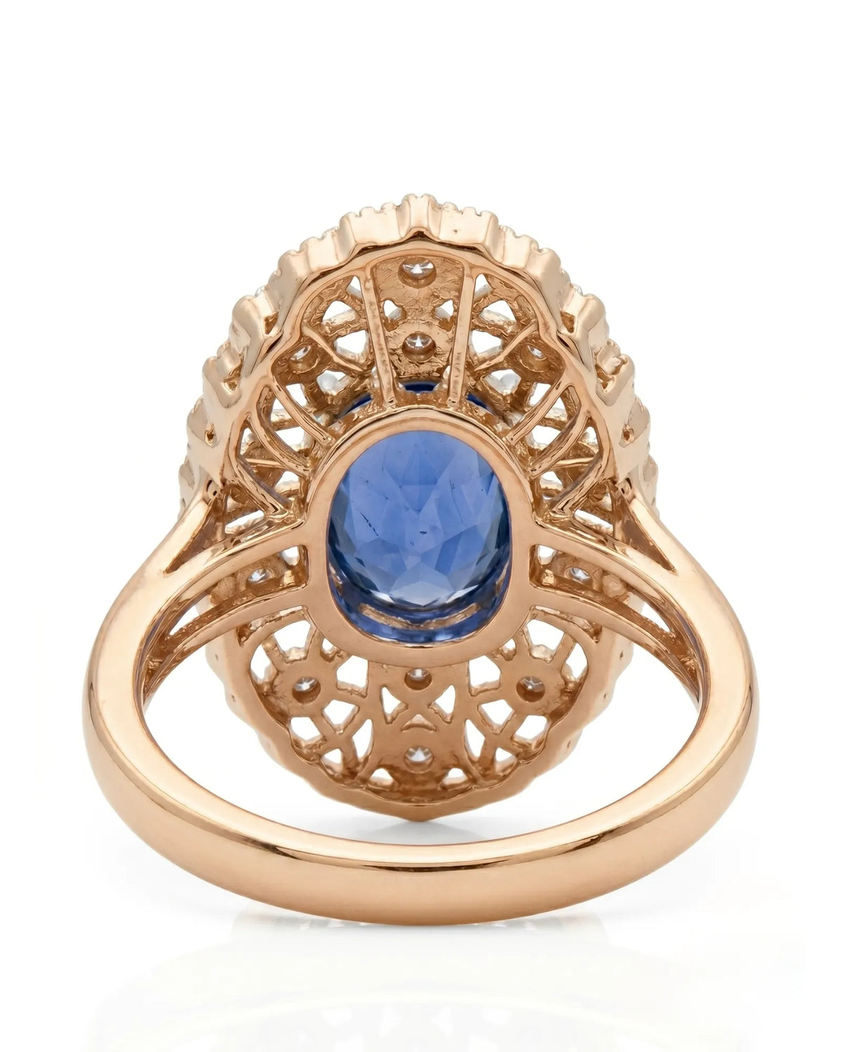 Sapphire and diamond cocktail ring with vintage filigree design in rose gold | SARATTI