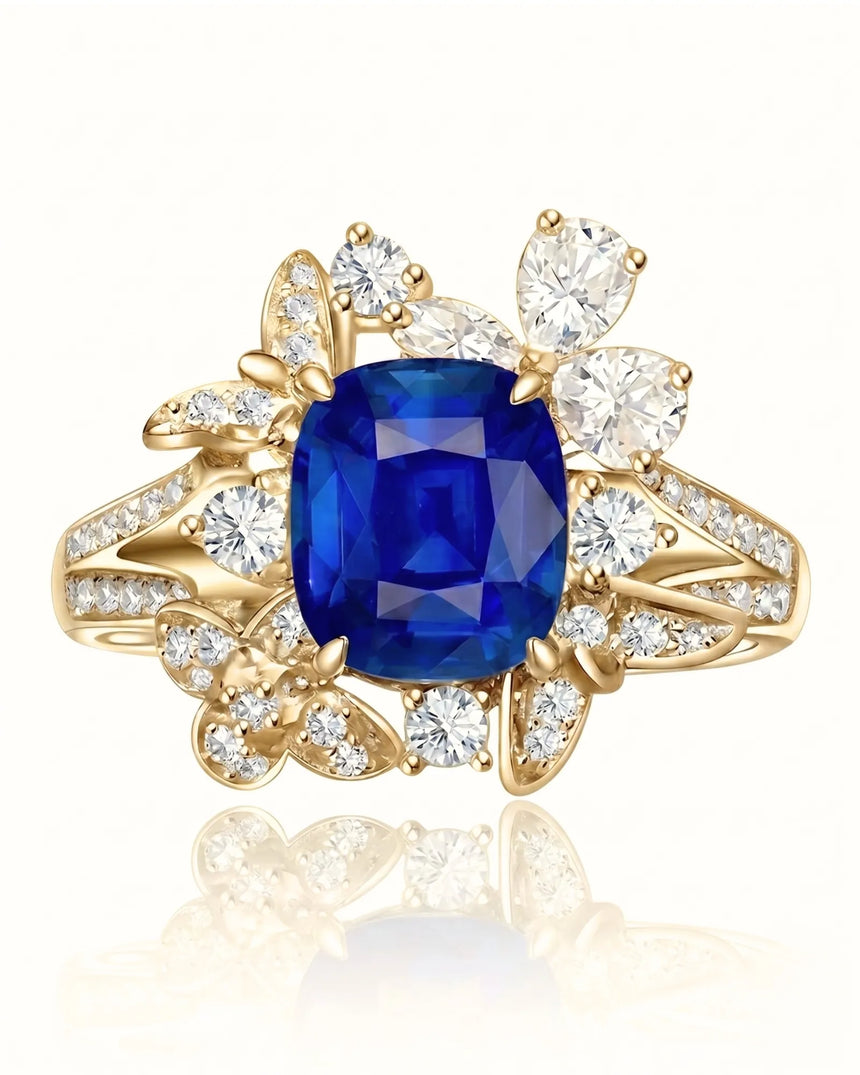 Sapphire and diamond gift ring with split shank in 18K yellow gold - SARATTI