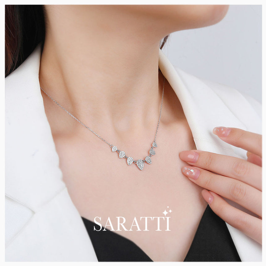 Model wears a dainty, distinct Silver Pendant Necklace | Saratti