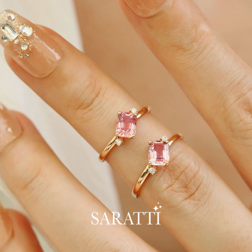 Model Stacks two of the Sakura Trilogy Tourmaline and Diamond Ring | Saratti Fine Jewelry