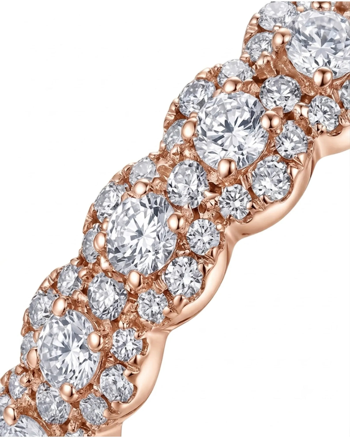 Scalloped diamond band with round stones and delicate accent diamonds in warm rose gold | SARATTI