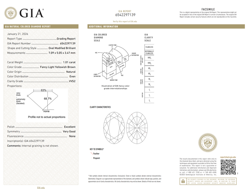 1.01ct Oval Natural Diamond (Colour Fancy Light Yellowish Brown, Clarity VVS2, GIA Certified)