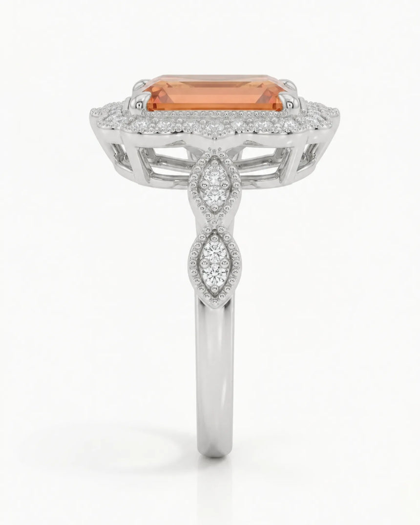 Seraphine Lace white gold setting for selected emerald cut Imperial Topaz | SARATTI